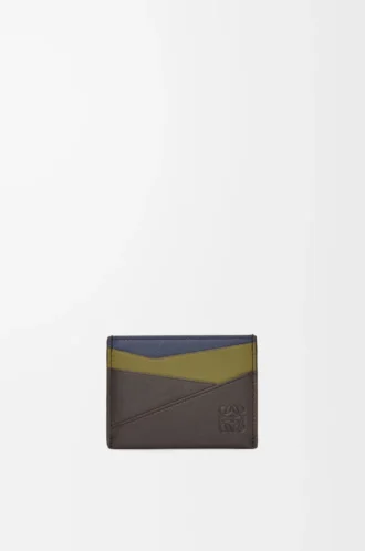 Puzzle kortfodral i klassiskt kalvskinn Olivgrön/Mörkbrun