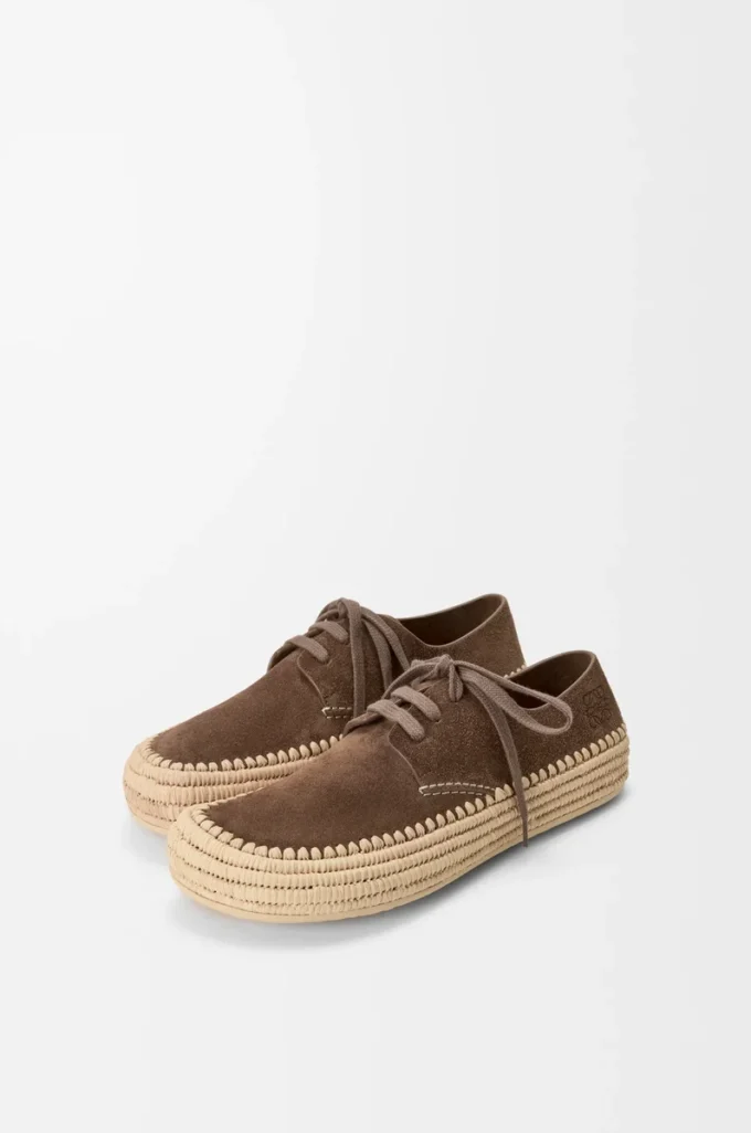 Rio snörskor i mocka och raffia Taupe Rio snörskor i mocka och raffia Taupe