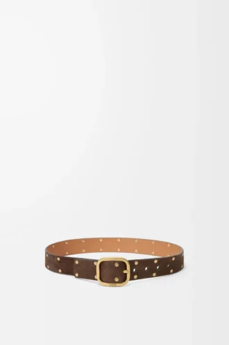 Rundat mjukt bälte i mocka kalvskinn Wood/Vintage Gold
