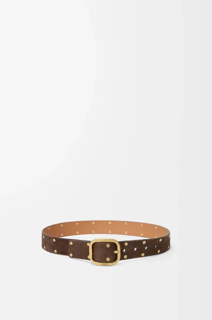 Rundat mjukt bälte i mocka kalvskinn Wood/Vintage Gold