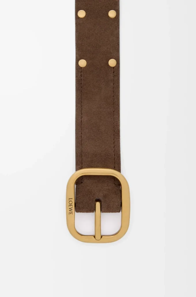 Rundat mjukt bälte i mocka kalvskinn Wood/Vintage Gold