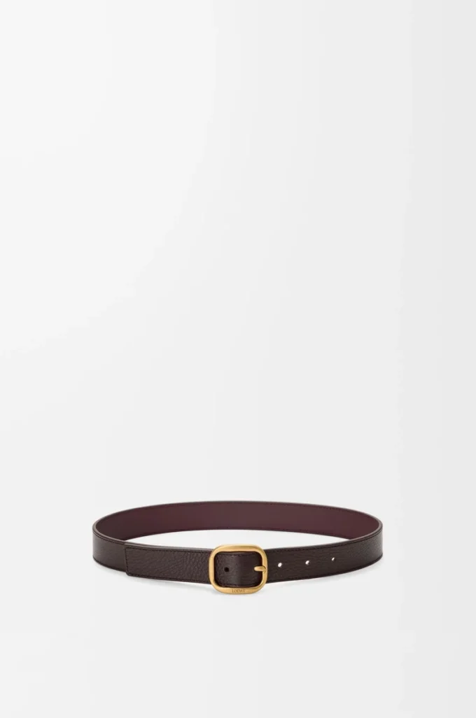 Rundat mjukt bälte i smidigt kornat kalvskinn Oxblood/Vintage Gold