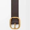 Rundat mjukt bälte i smidigt kornat kalvskinn Oxblood/Vintage Gold Rundat mjukt bälte i smidigt kornat kalvskinn Oxblood/Vintage Gold