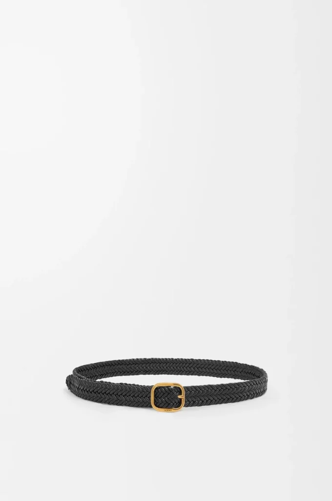 Rundat, mjukt vävt bälte i kalvskinn Svart/Guld
