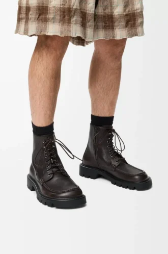 Sierra combat-ankelboots i borstat kalvskinn, mörkbruna