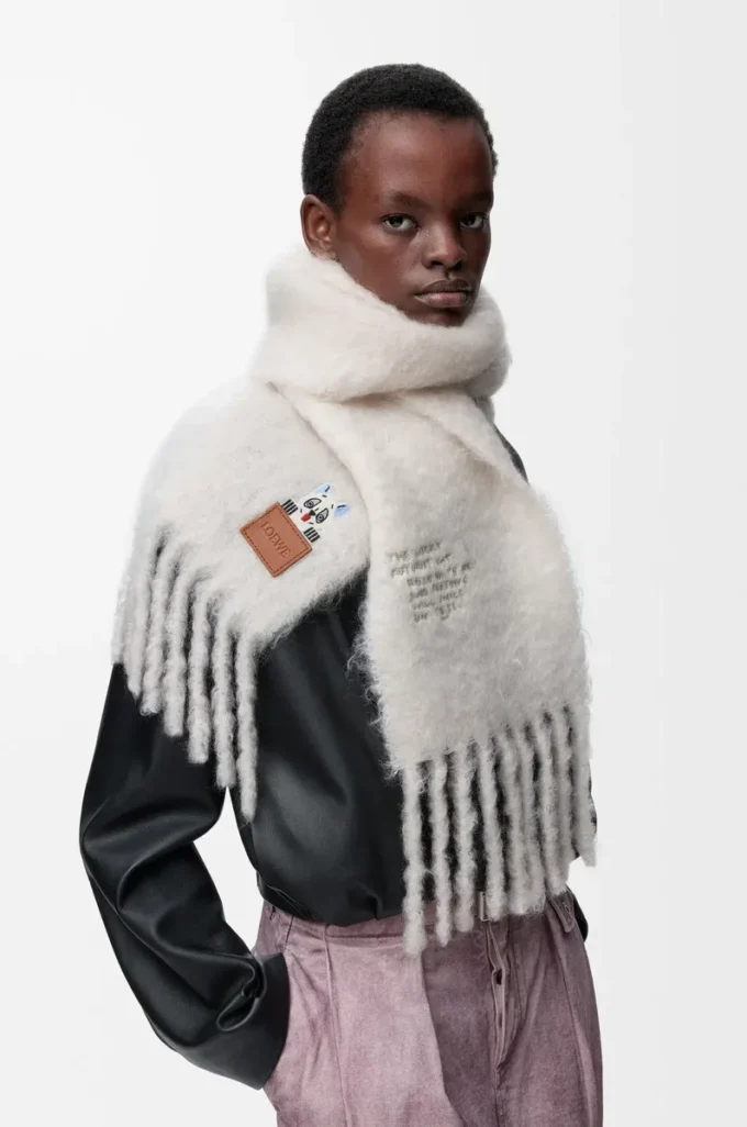 Sjal i mohair- och ullblandning Vit Sjal i mohair- och ullblandning Vit