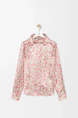 Skjorta i viskos, vit/rosa