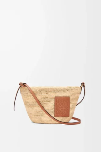 Slit pochette-väska i raffia och kalvskinn Natur/Tan