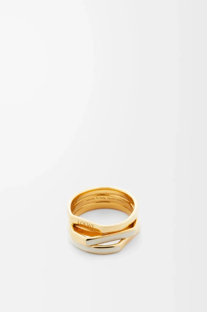 Staplad ring i sterlingsilver och emalj Guld/Elfenben