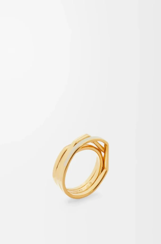 Staplad ring i sterlingsilver och emalj Guld/Elfenben