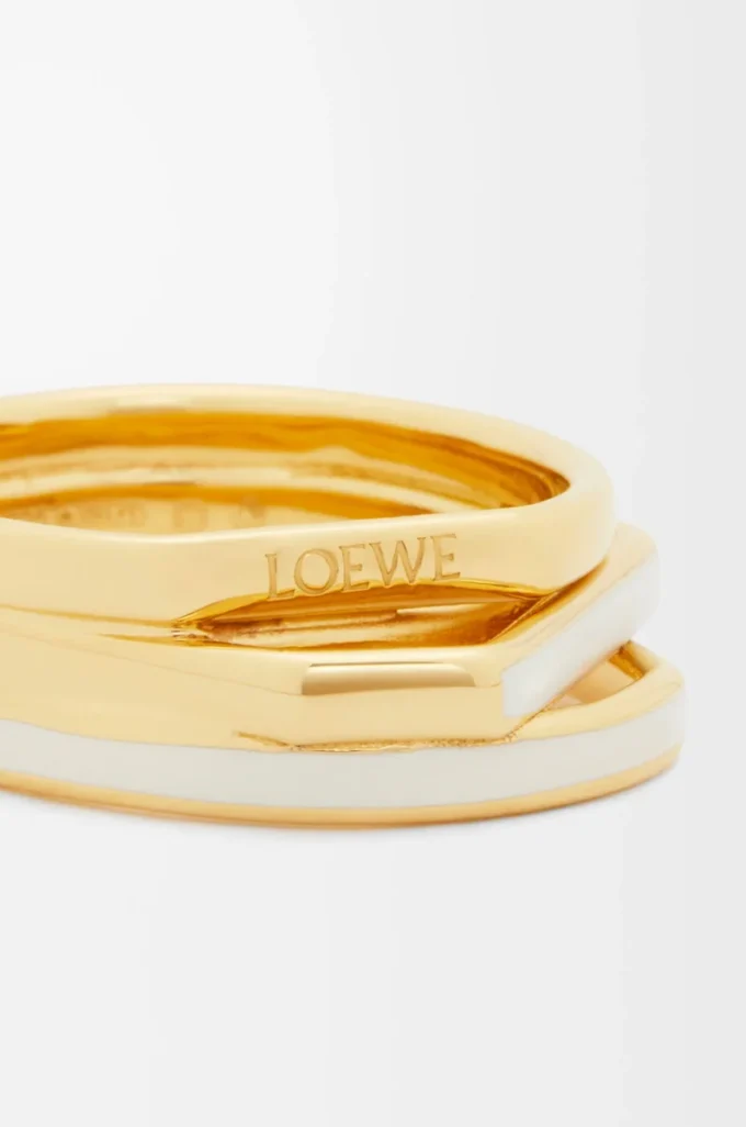 Staplad ring i sterlingsilver och emalj Guld/Elfenben