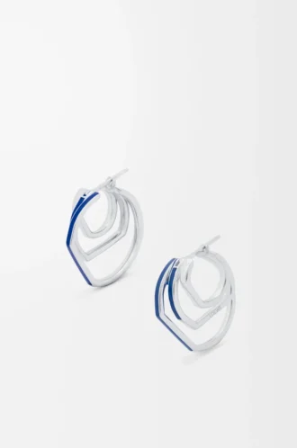 Staplade hoop-örhängen i sterlingsilver och emalj Silver/Blå