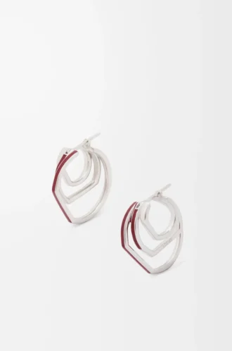 Staplade hoop-örhängen i sterlingsilver och emalj Silver/Bourgogne