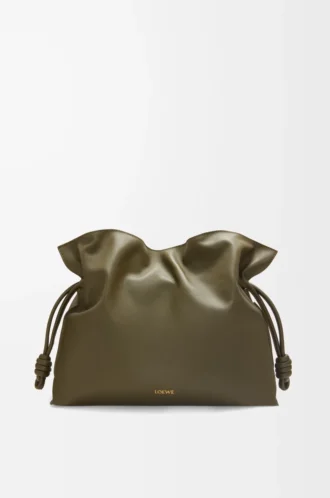 Stor Flamenco-clutch i nappa kalvskinn Dark Khaki
