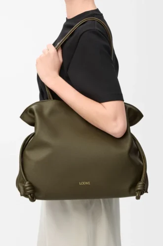 Stor Flamenco-clutch i nappa kalvskinn Dark Khaki