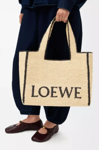 Stor LOEWE Font-väska i raffia Natur