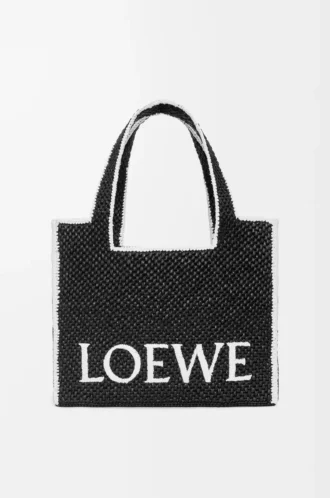 Stor LOEWE Font-väska i raffia Svart