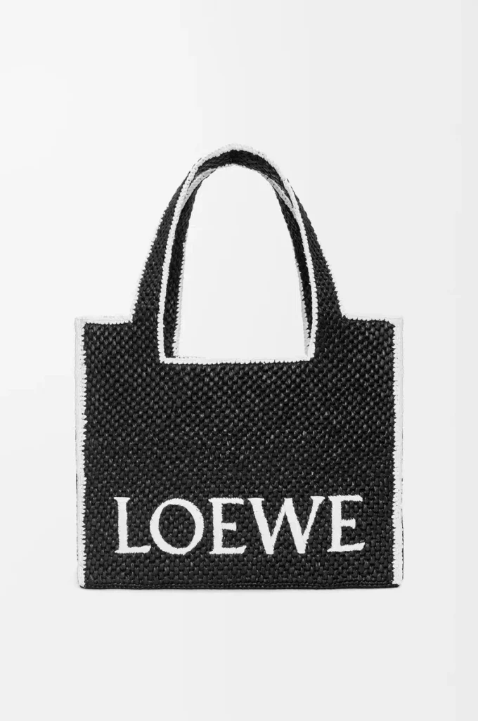 Stor LOEWE Font-väska i raffia Svart Stor LOEWE Font-väska i raffia Svart