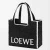 Stor LOEWE Font-väska i raffia Svart Stor LOEWE Font-väska i raffia Svart