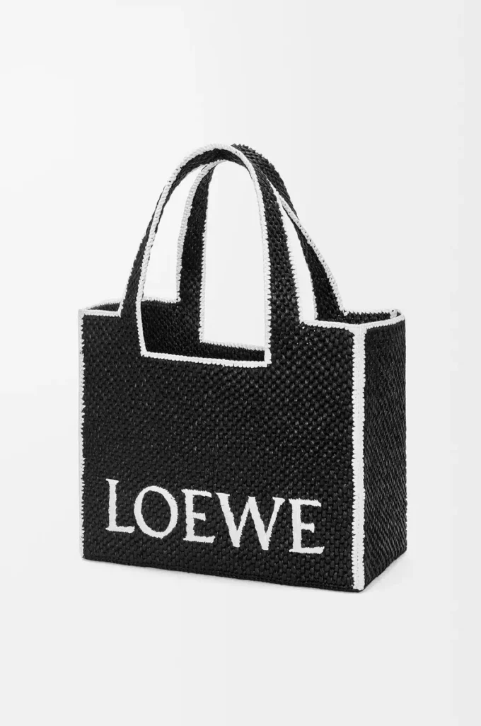 Stor LOEWE Font-väska i raffia Svart Stor LOEWE Font-väska i raffia Svart