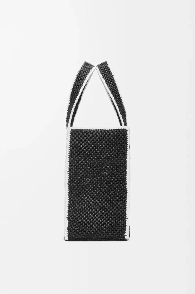 Stor LOEWE Font-väska i raffia Svart Stor LOEWE Font-väska i raffia Svart
