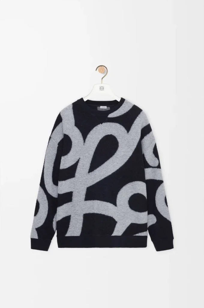 Sweatshirt i ull och bomull Marinblå/Grå Sweatshirt i ull och bomull Marinblå/Grå