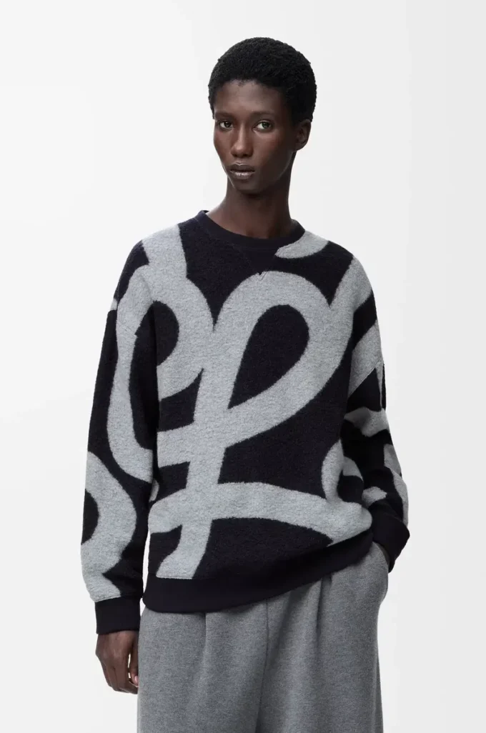 Sweatshirt i ull och bomull Marinblå/Grå Sweatshirt i ull och bomull Marinblå/Grå