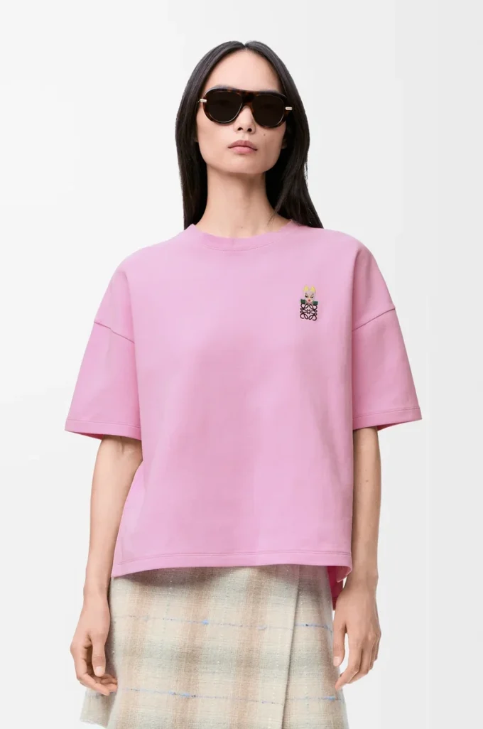 T-shirt i normal passform i bomullsblandning Rosa