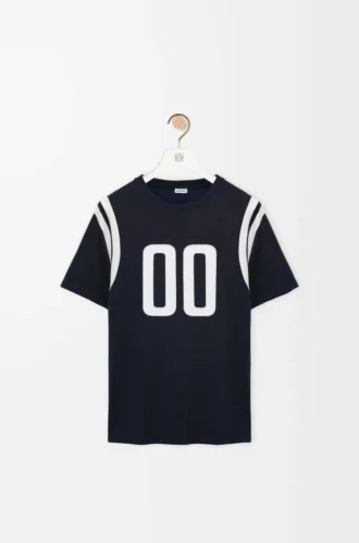 T-shirt med normal passform i bomull och viskos, mörk marinblå