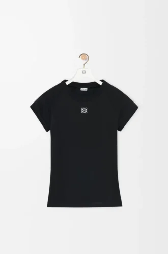 T-shirt med smal passform i bomullsblandning Svart