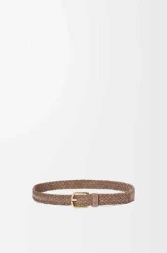 Tjockt vävt bälte i mocka kalvskinn Psyke/Vintage Gold