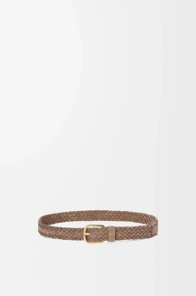 Tjockt vävt bälte i mocka kalvskinn Psyke/Vintage Gold