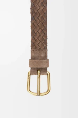 Tjockt vävt bälte i mocka kalvskinn Psyke/Vintage Gold