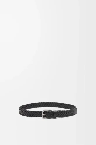 Tjockt vävt bälte i vegetabiliskt garvat kalvskinn Svart/Vintage Palladium