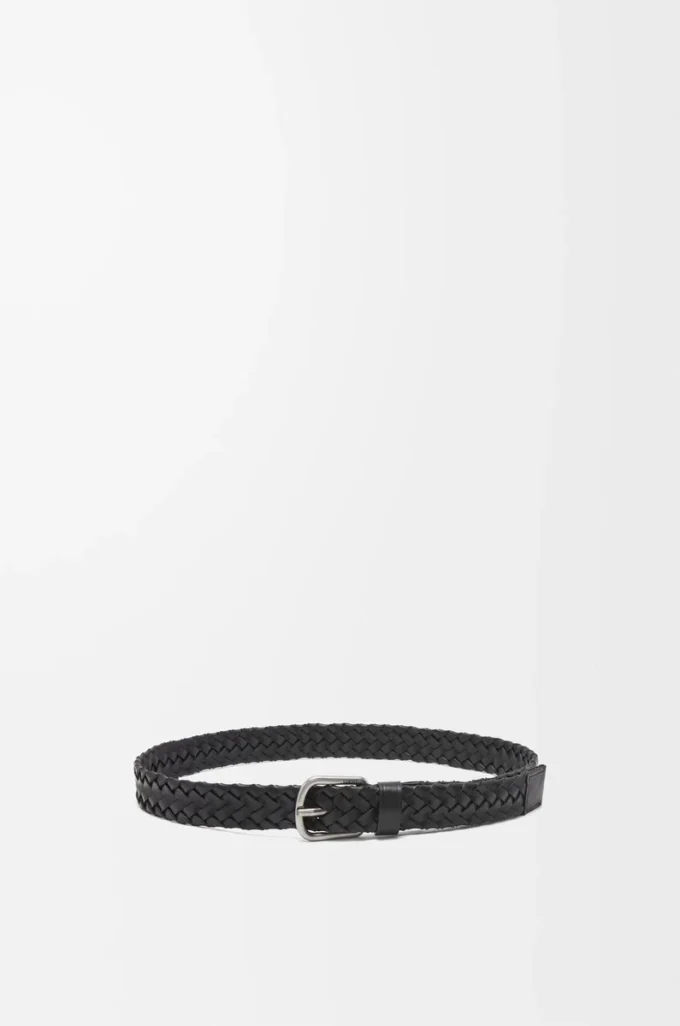 Tjockt vävt bälte i vegetabiliskt garvat kalvskinn Svart/Vintage Palladium