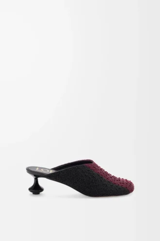 Toy mule i broderad canvas Svart/mörk burgundy