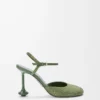 Toy-pumps med ankelrem i strassdekorerat mocka, militärgrön Toy-pumps med ankelrem i strassdekorerat mocka, militärgrön