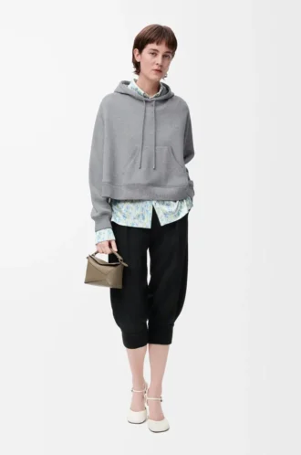 Trapesformad hoodie i bomullsblandning Grå melange Trapesformad hoodie i bomullsblandning Grå melange