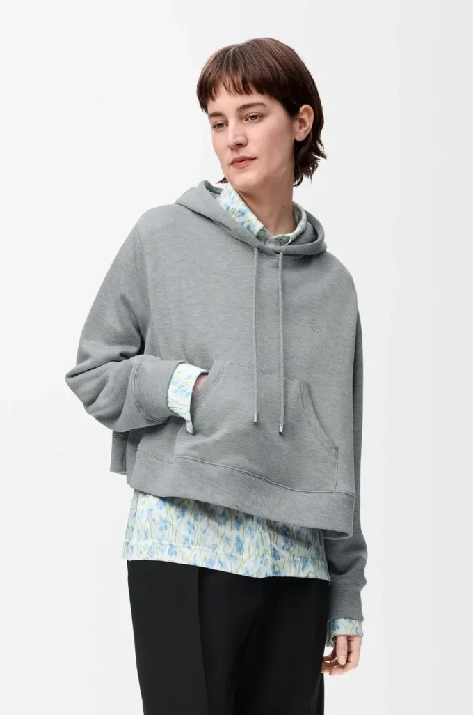 Trapesformad hoodie i bomullsblandning Grå melange Trapesformad hoodie i bomullsblandning Grå melange