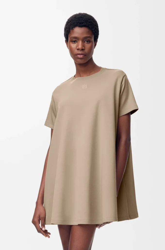 Trapesklänning i bomullsblandning Beige Trapesklänning i bomullsblandning Beige