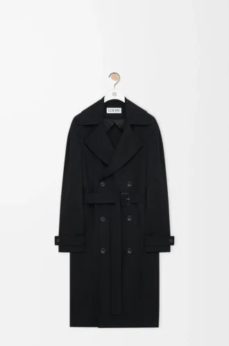 Trenchcoat i stretchviskos Svart