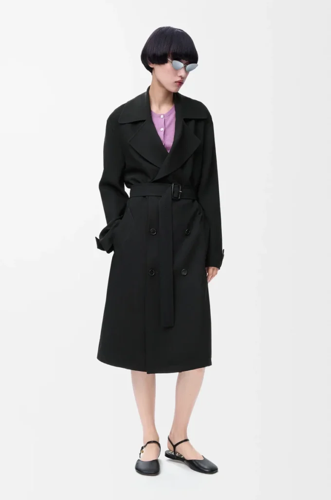 Trenchcoat i stretchviskos Svart Trenchcoat i stretchviskos Svart