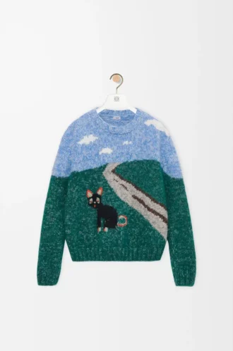 Tröja i ull och mohair Blå/Flerfärgad