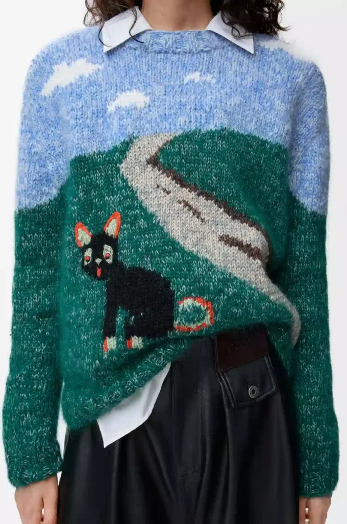Tröja i ull och mohair Blå/Flerfärgad Tröja i ull och mohair Blå/Flerfärgad