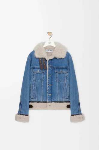Truckerjacka i denim och shearling, denimblå