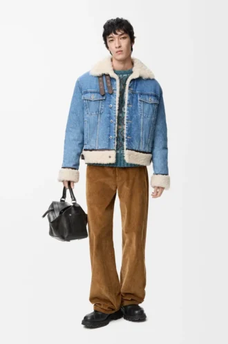 Truckerjacka i denim och shearling, denimblå