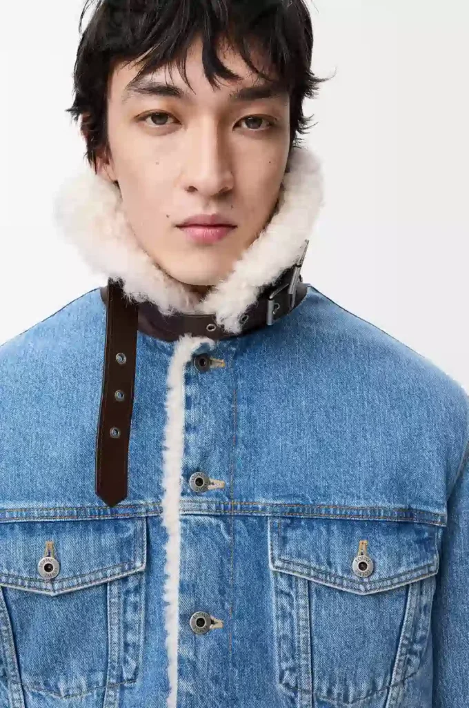 Truckerjacka i denim och shearling, denimblå Truckerjacka i denim och shearling, denimblå
