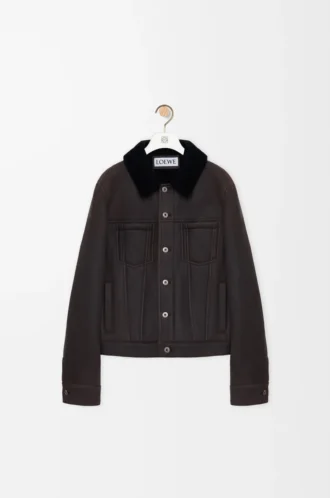 Truckerjacka i shearling, brun/marinblå