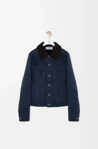 Truckerjacka i shearling Marinblå/Brun