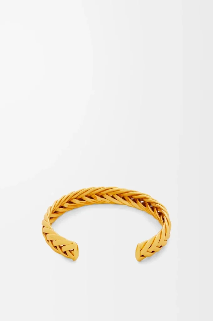 Tunn flätad manschett i sterlingsilver Guld